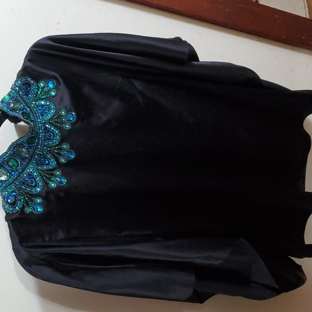 Sz 40 French emvelished with colorful stones Andrew GN silk blouse, split sleeve